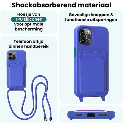 Forterra iPhone 14 Pro Hoesje Met Telefoonkoord en Pasjeshouder Siliconen - Felblauw