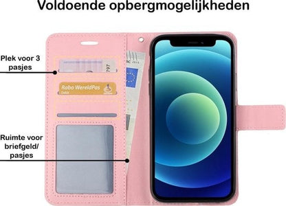 Forterra iPhone 12 Pro Hoesje Bookcase Cover met Kaarthouder - Lichtroze