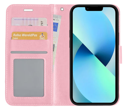 Forterra iPhone 14 Pro Max Hoesje Bookcase Cover met Kaarthouder - Lichtroze