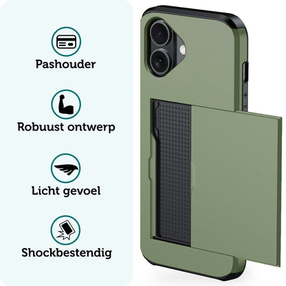 Forterra iPhone 16 Plus Hoesje Kaarthouder Hard Case Shockproof - Donkergroen
