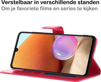 Forterra Samsung A32 4G Hoesje Bookcase Cover met Kaarthouder - Donkerroze