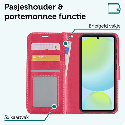 Forterra Samsung S24 FE Hoesje Bookcase Cover met Kaarthouder - Donkerroze