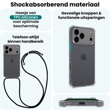 Forterra iPhone 17 Pro Max Hoesje met Koord Backcover Shockproof - Transparant