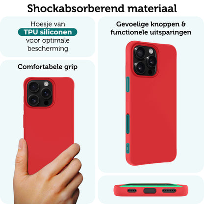 Forterra iPhone 16 Pro Hoesje Siliconen Backcover Lichtgewicht - Rood