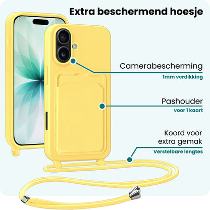 Forterra iPhone 17 Hoesje Met Telefoonkoord en Pasjeshouder Siliconen - Geel