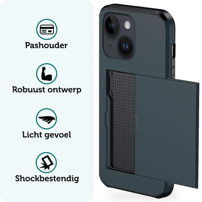 Forterra iPhone 14 Plus Hoesje Kaarthouder Hard Case Shockproof - Donkerblauw
