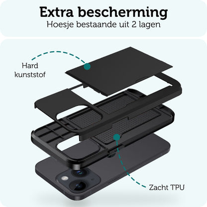 Forterra iPhone 15 Plus Hoesje Kaarthouder Hard Case Shockproof - Zwart