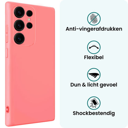 Forterra Samsung S25 Ultra Hoesje Siliconen Backcover Lichtgewicht - Licht Roze