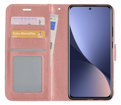 Forterra Xiaomi 12X Hoesje Bookcase Cover met Kaarthouder - Rosé goud