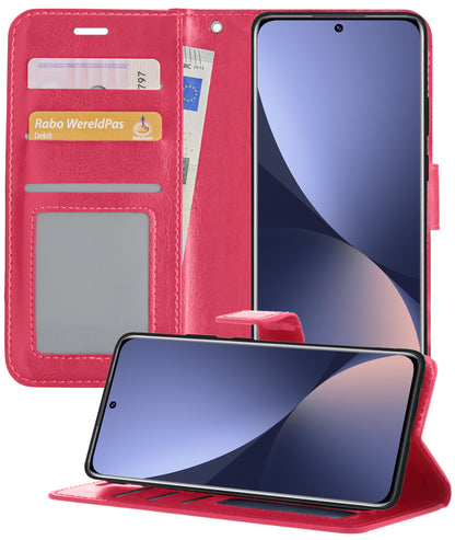 Forterra Xiaomi 12X Hoesje Bookcase Cover met Kaarthouder - Donkerroze