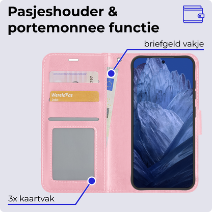 Forterra Google Pixel 8a Hoesje Bookcase Cover met Kaarthouder - Lichtroze