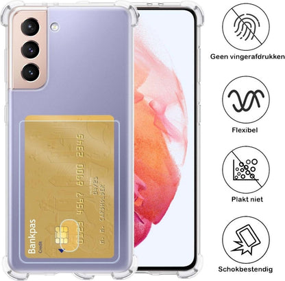 Forterra Samsung S21 Hoesje Kaarthouder Backcover Shockproof - Transparant