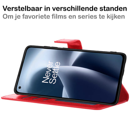 Forterra OnePlus Nord 2T Hoesje Bookcase Cover met Kaarthouder - Rood