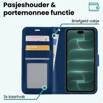 Forterra iPhone 18 Pro Hoesje Bookcase Cover met Kaarthouder - Donkerblauw