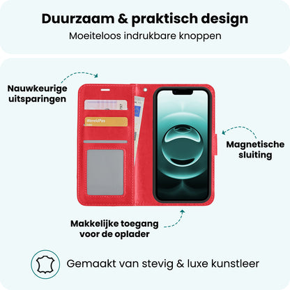 Forterra iPhone 16e Hoesje Bookcase Cover met Kaarthouder - Rood