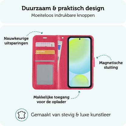Forterra Samsung S24 FE Hoesje Bookcase Cover met Kaarthouder - Donkerroze