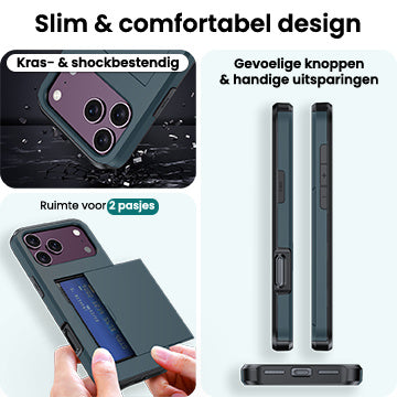 Forterra iPhone 18 Pro Max Hoesje Kaarthouder Hard Case Shockproof - Donkerblauw