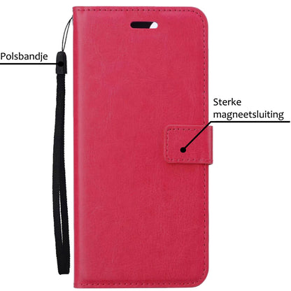 Forterra iPhone 15 Hoesje Bookcase Cover met Kaarthouder - Donkerroze