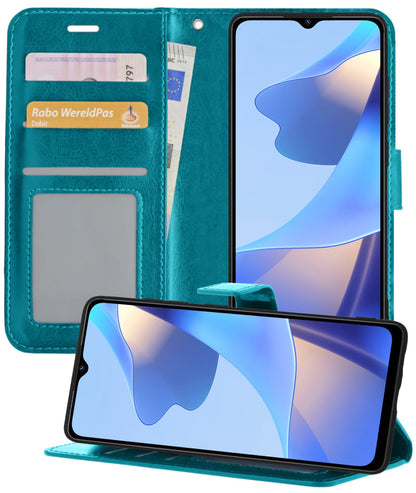 Forterra OPPO A16 Hoesje Bookcase Cover met Kaarthouder - Turquoise