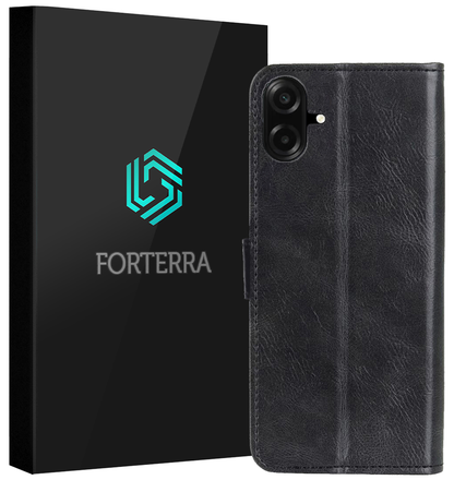 Forterra Samsung A07 Hoesje Bookcase Cover met Kaarthouder - Zwart