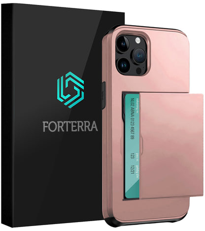 Forterra iPhone 14 Pro Max Hoesje Kaarthouder Hard Case Shockproof - Rosé goud