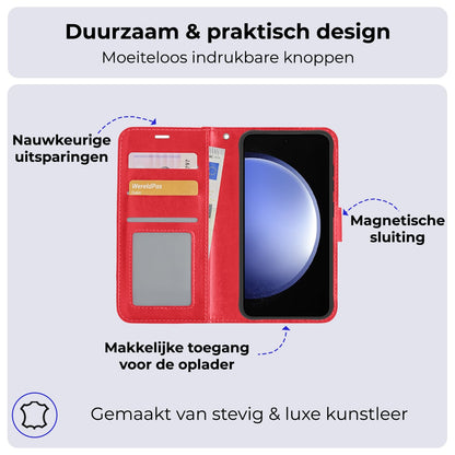 Forterra Samsung S23 FE Hoesje Bookcase Cover met Kaarthouder - Rood