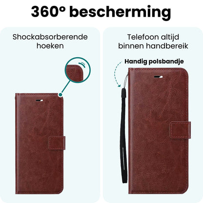 Forterra iPhone 17 Pro Max Hoesje Bookcase Cover met Kaarthouder - Bruin