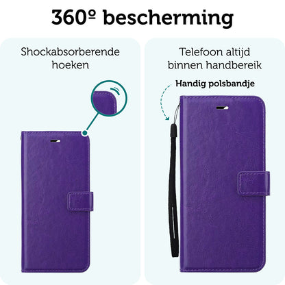 Forterra iPhone 16 Pro Hoesje Bookcase Cover met Kaarthouder - Paars