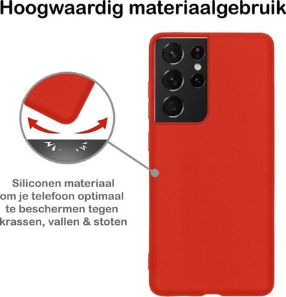 Forterra Samsung S21 Ultra Hoesje Siliconen Backcover Lichtgewicht - Rood
