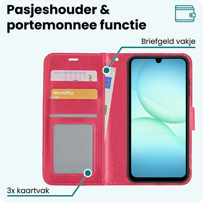 Forterra Samsung A17 Hoesje Bookcase Cover met Kaarthouder - Donkerroze
