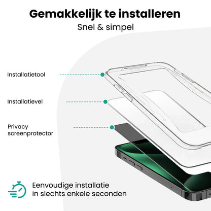 Forterra Privacy Screenprotector Geschikt voor Apple iPhone 15 Pro Max - Met Installatie Kit - Privacy - Beschermglas - Flexibel Glas - Tempered Glass - Screen Protector