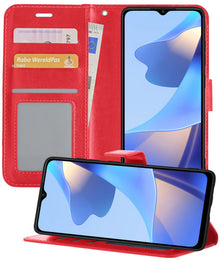 Forterra OPPO A16s Hoesje Bookcase Cover met Kaarthouder - Rood
