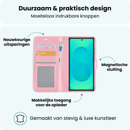 Forterra Samsung S25 Ultra Hoesje Bookcase Cover met Kaarthouder - Lichtroze
